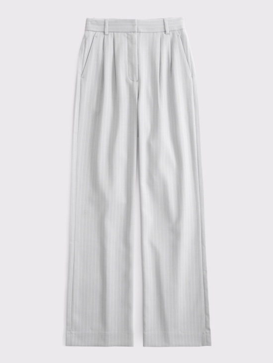 Abercrombie & Fitch Pants - Abercrombie Curve Love Sloane Tailored Wide Leg Pant in Light Gray Pinstripe